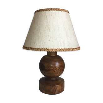 Vintage wooden foot lamp, with original lampshade