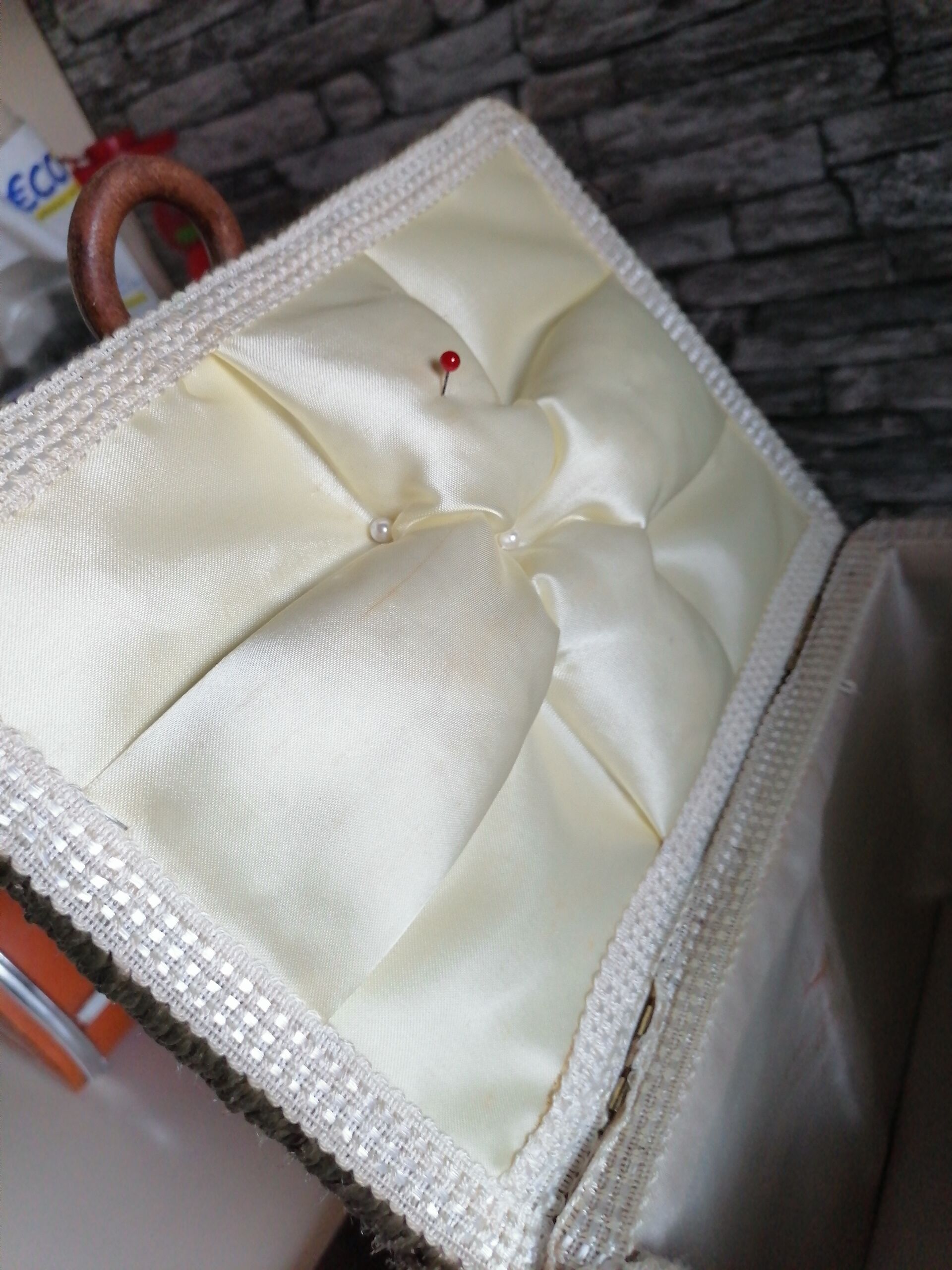 Box basket sewing 2 handles fabric 1960 1970