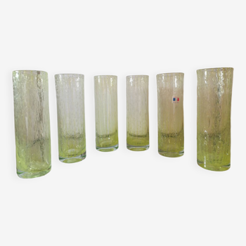 Vintage service of 6 large "long drink" glasses in blown glass, France