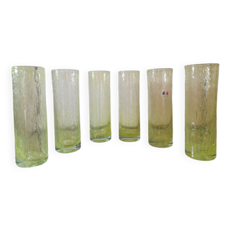 Vintage service of 6 large "long drink" glasses in blown glass, France