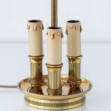 French Empire Bouillotte Lamp with Three Lights in Brass and a Gold-Plated Tin Shade with Laurel Design