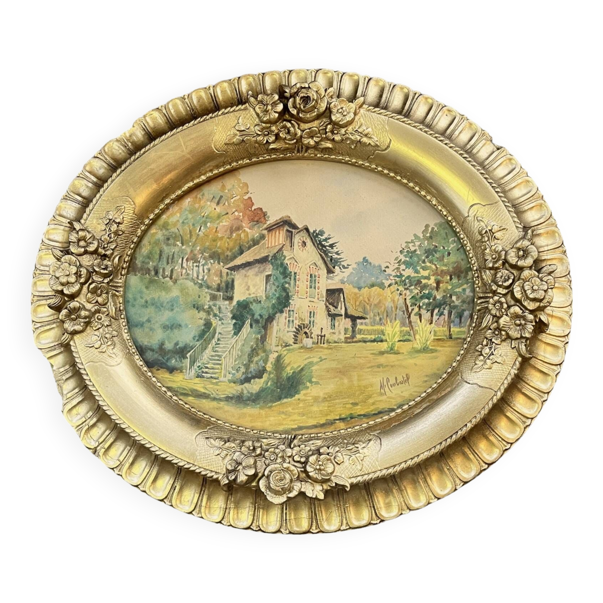 Combastel (Magdeleine), watercolor of a house with a mill, late 19th century