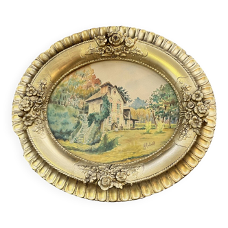 Combastel (Magdeleine), watercolor of a house with a mill, late 19th century