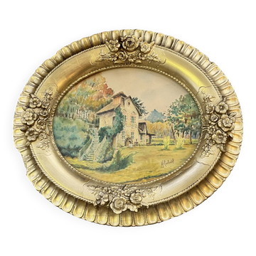 Combastel (Magdeleine), watercolor of a house with a mill, late 19th century