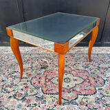 Small wooden coffee table with a mirror from the 1950s.