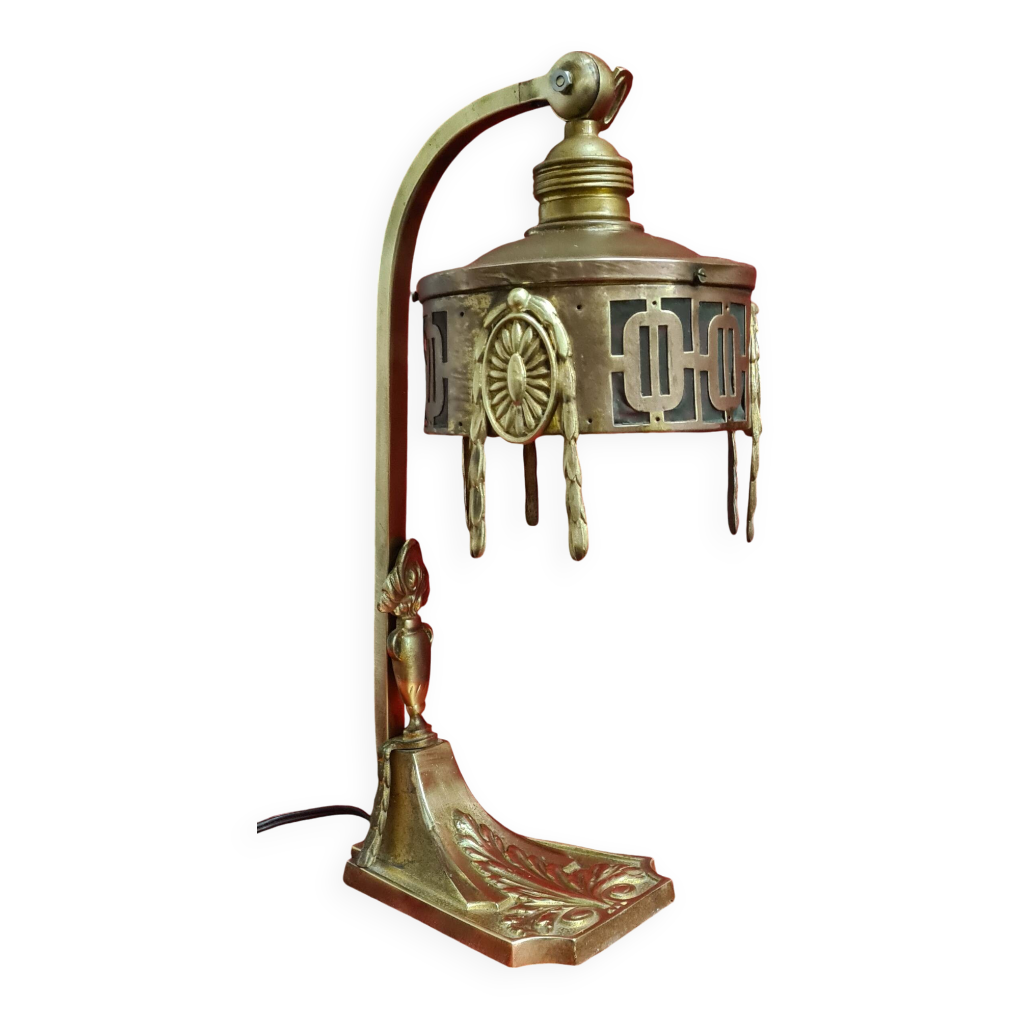 1900 bronze and brass art nouveau lamp, inspired by Napoleon 3, 35x18
