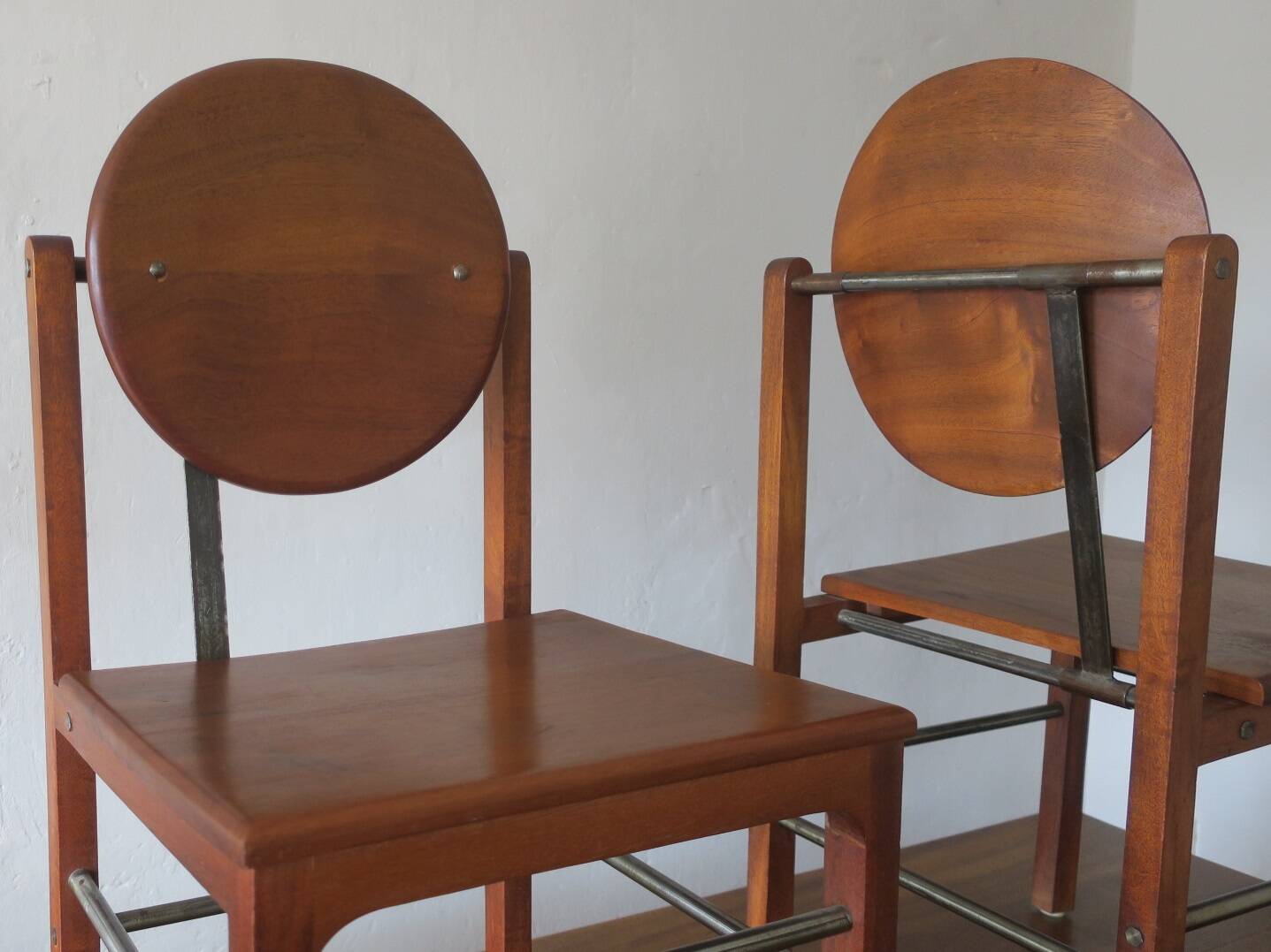 Brutalist 6 chairs and dining table in teak and patinated steel, 1960s