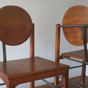Brutalist 6 chairs and dining table in teak and patinated steel, 1960s