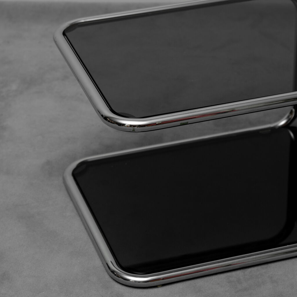 Coffee table metal smoked glass 70s vintage modern