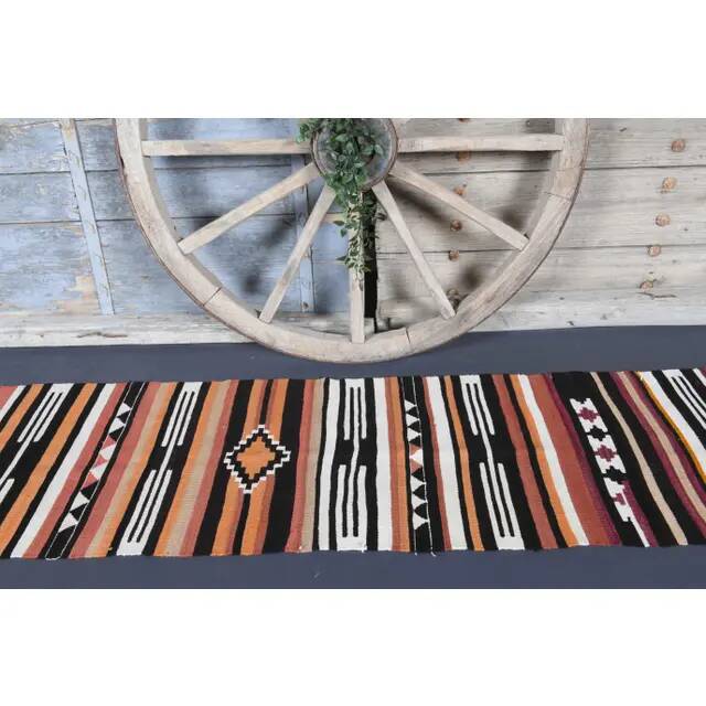 Vintage Turkish Oushak Handmade Wool Cotton White Kilim Runner Rug 60x295