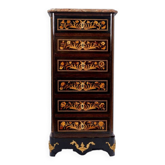 Chiffonier - Six Drawers - Red Marble - Romain Magniant Stamp - Period: 19th Century