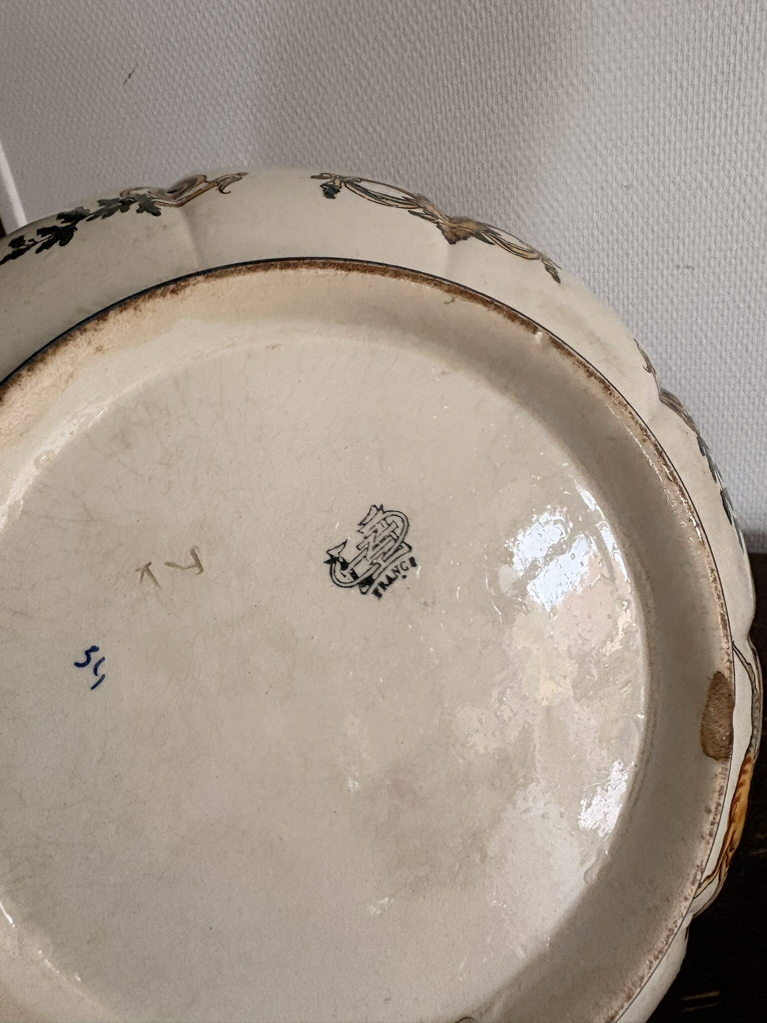 Ancien Melonnière Corbeille Fruit Faïence Gien Modèle Renaissance XIXème An