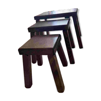 3 tables gigognes en bois massif, années 60-70