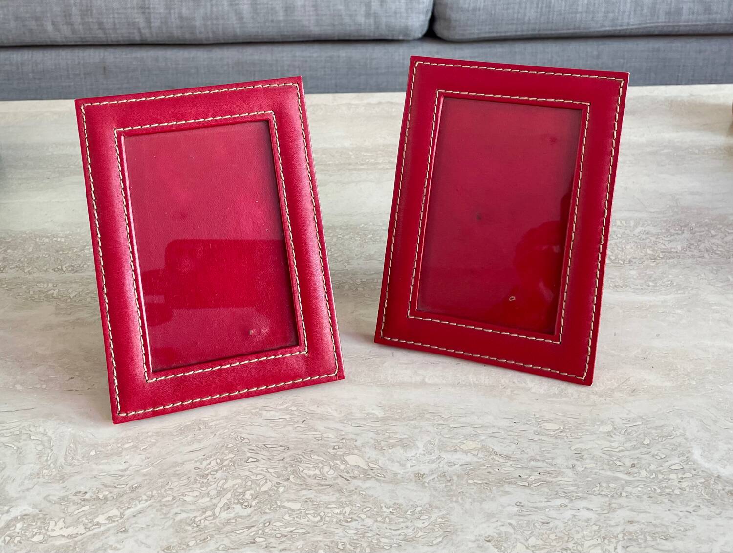 Pair of vintage red photo holder frames