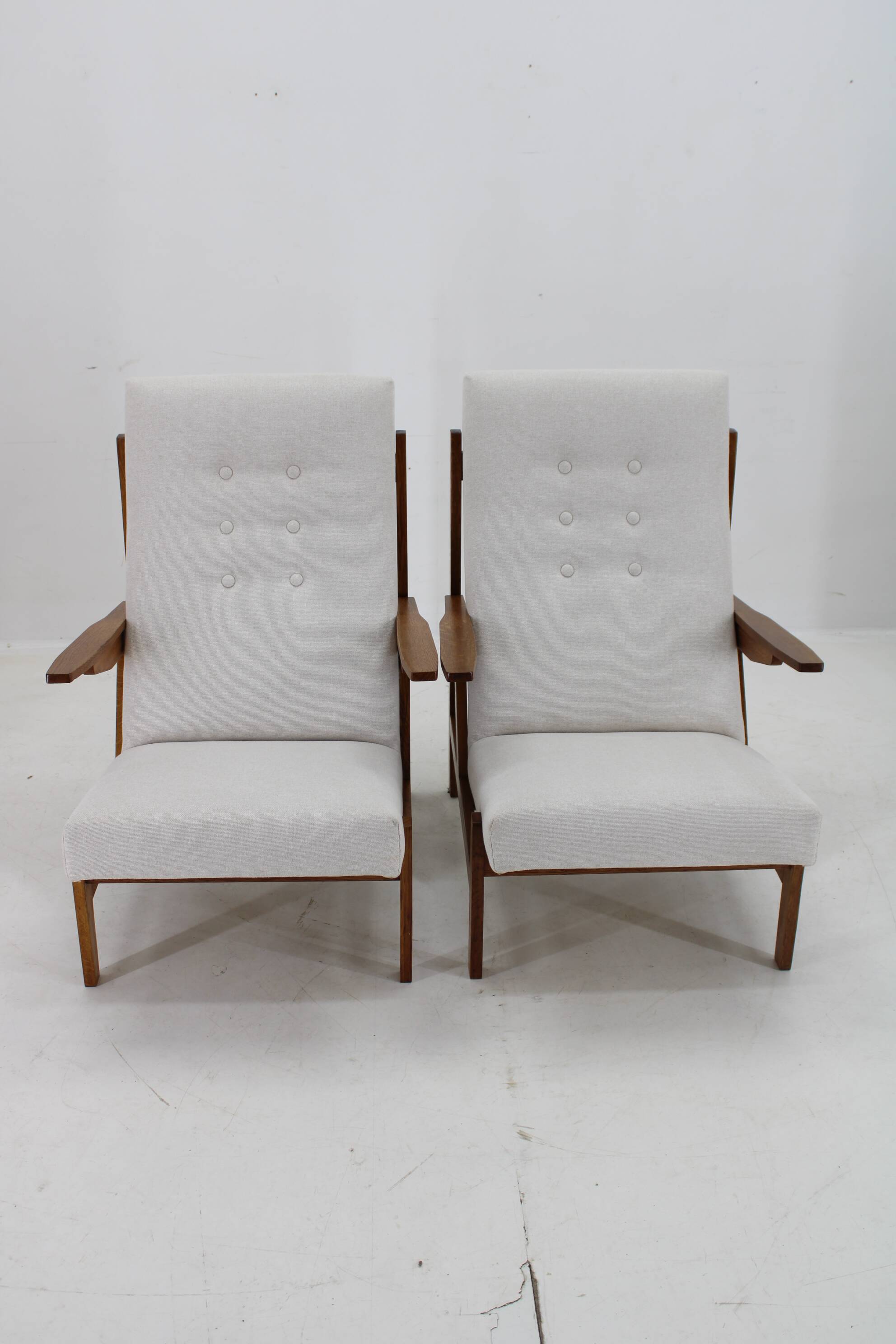 1970s Pair of Rare Oak Armchairs by ULUV, Czechoslovakia