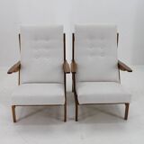 1970s Pair of Rare Oak Armchairs by ULUV, Czechoslovakia