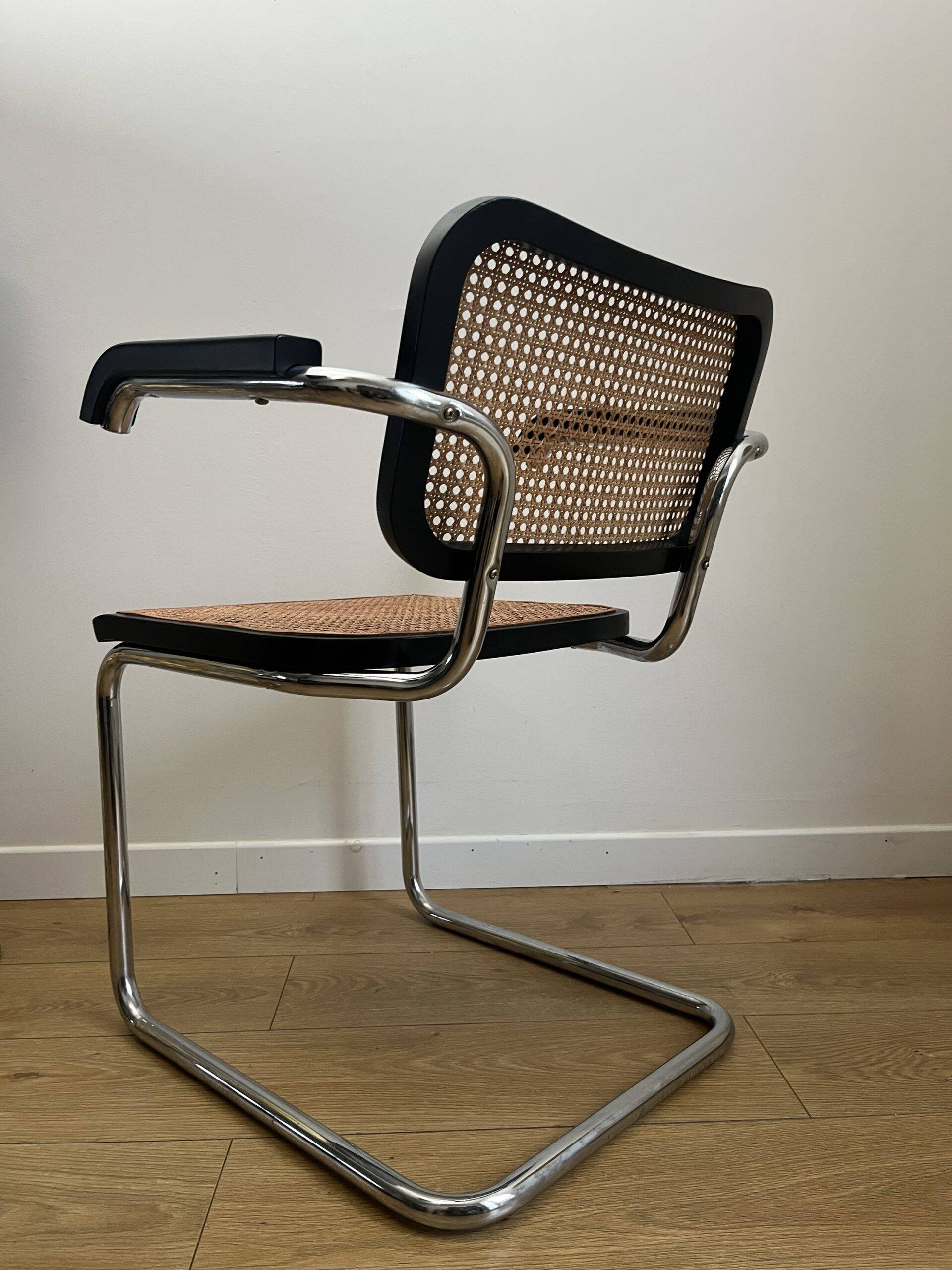 CESCA B64 black armchair in cane after Marcel Breuer Made In Italy