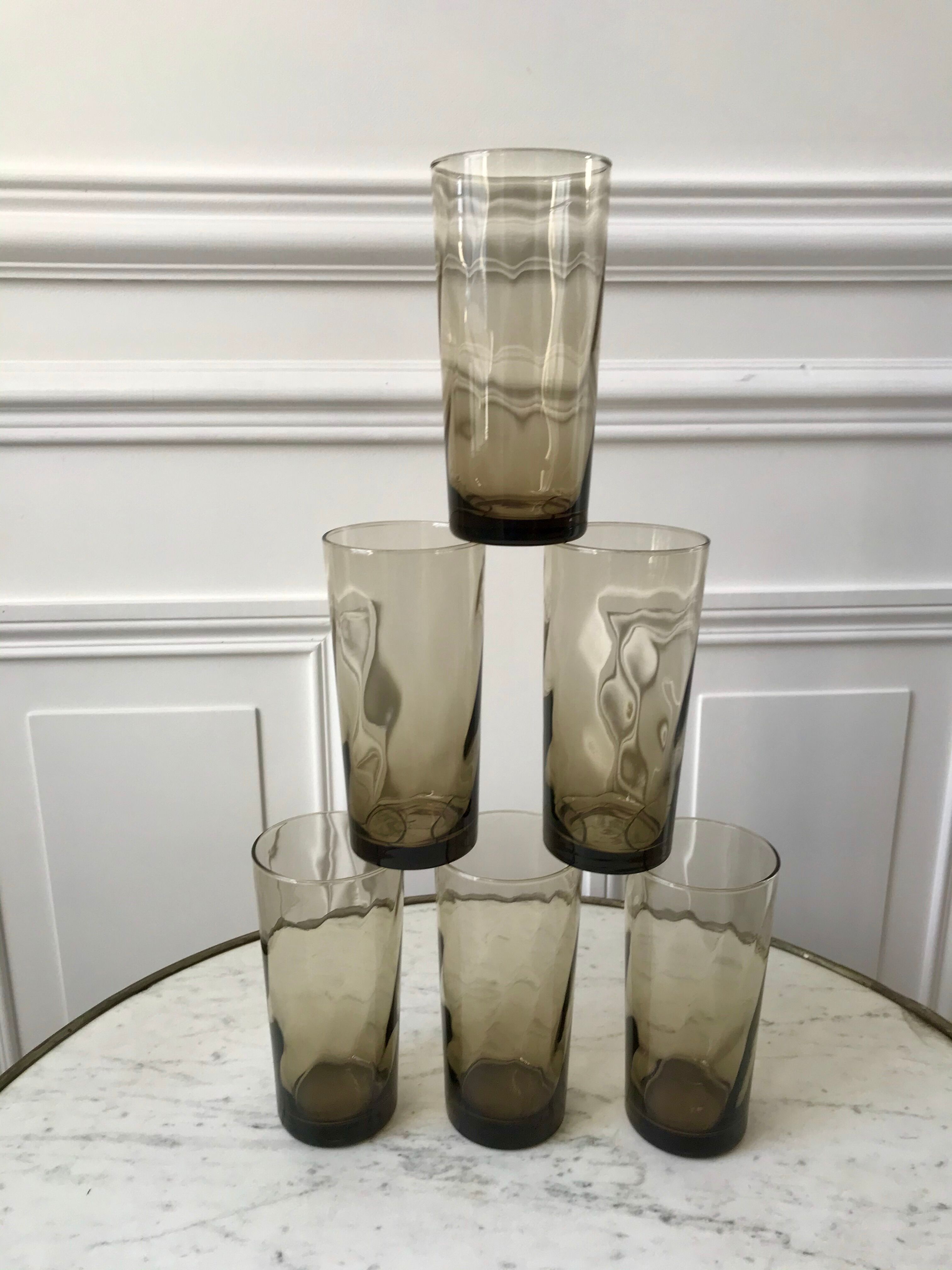 Set of 6 glasses smoked long drink 70s