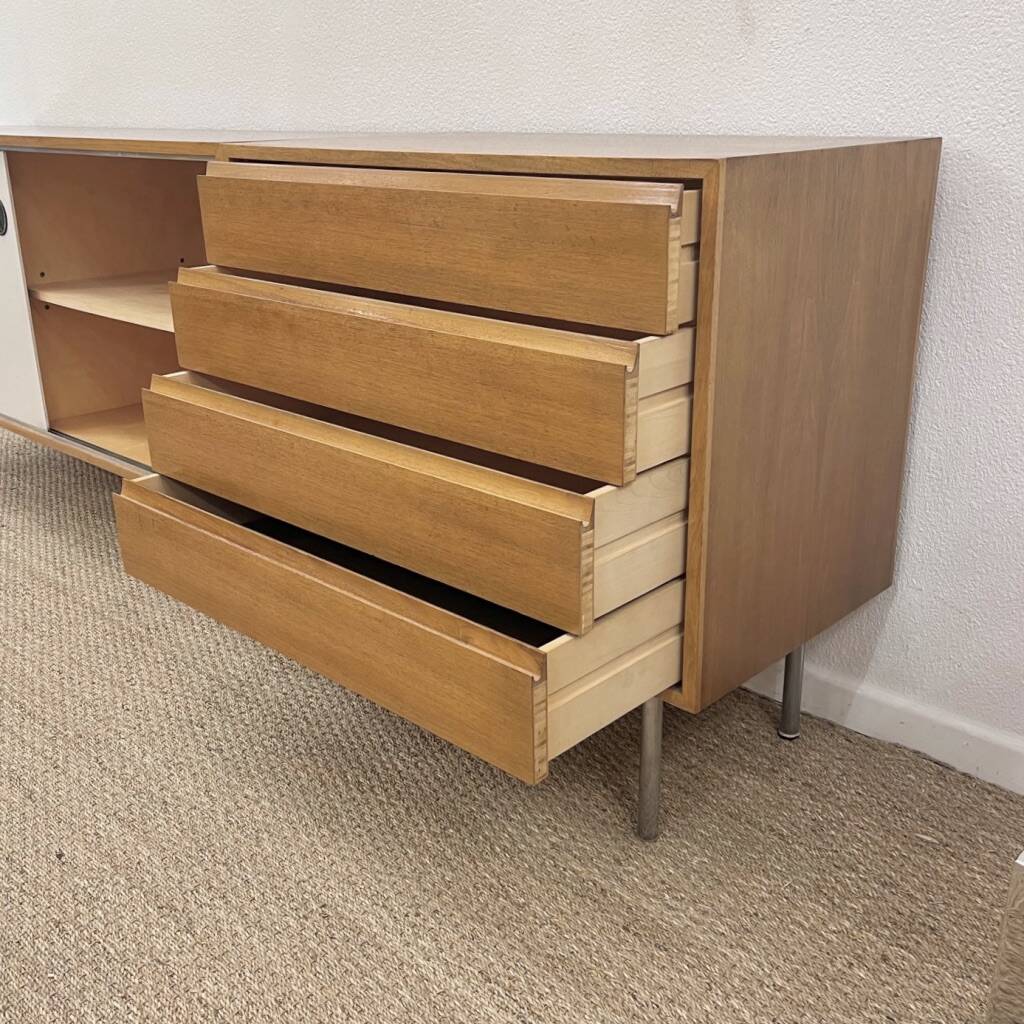 Kurt Thut vintage enfilade in 2 parts, walnut and metal from the 1950s.