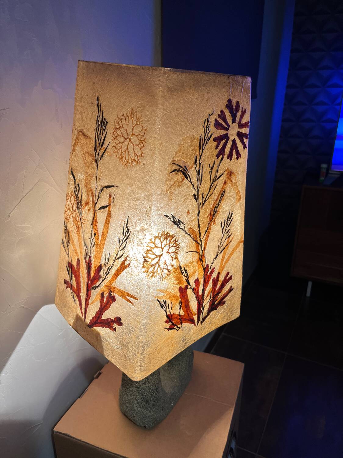 Vintage ceramic lamp Accolay resin lampshade herbarium