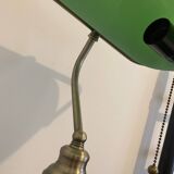 Lampe de bureau banquier ancien bronze notaire art deco opaline verte