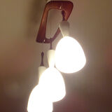 Scandinavian pendant lamp vintage, teak and opaline glasses, 50s