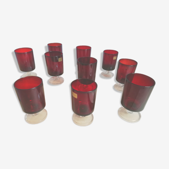 10 luminarc water glasses model Sweden smoky vintage red