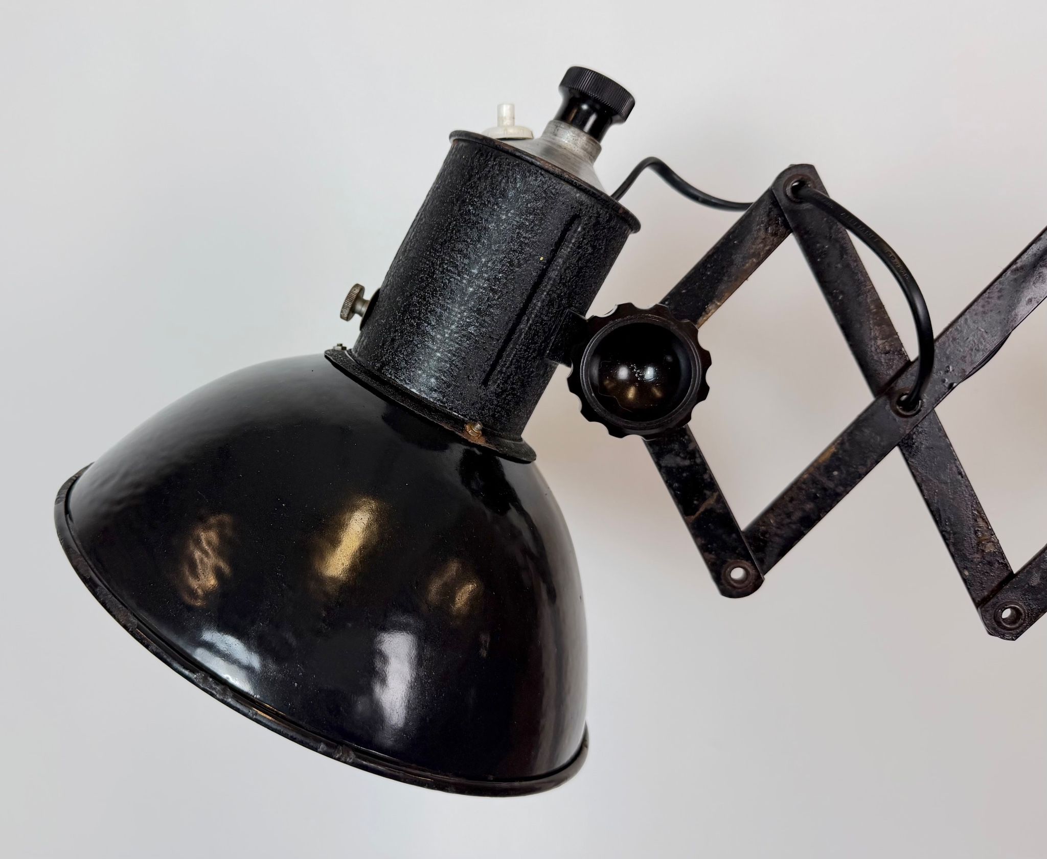 Industrial Black Enamel Scissor Wall Lamp, 1950s