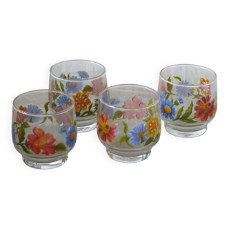 4 water glasses with flower decoration in very good condition