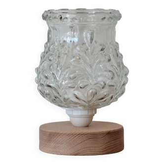 Glass globe table lamp with floral motifs