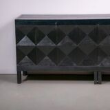 Black oak brutalist sideboard by Jean Batenburg with graphical doors for MI, Belgium
