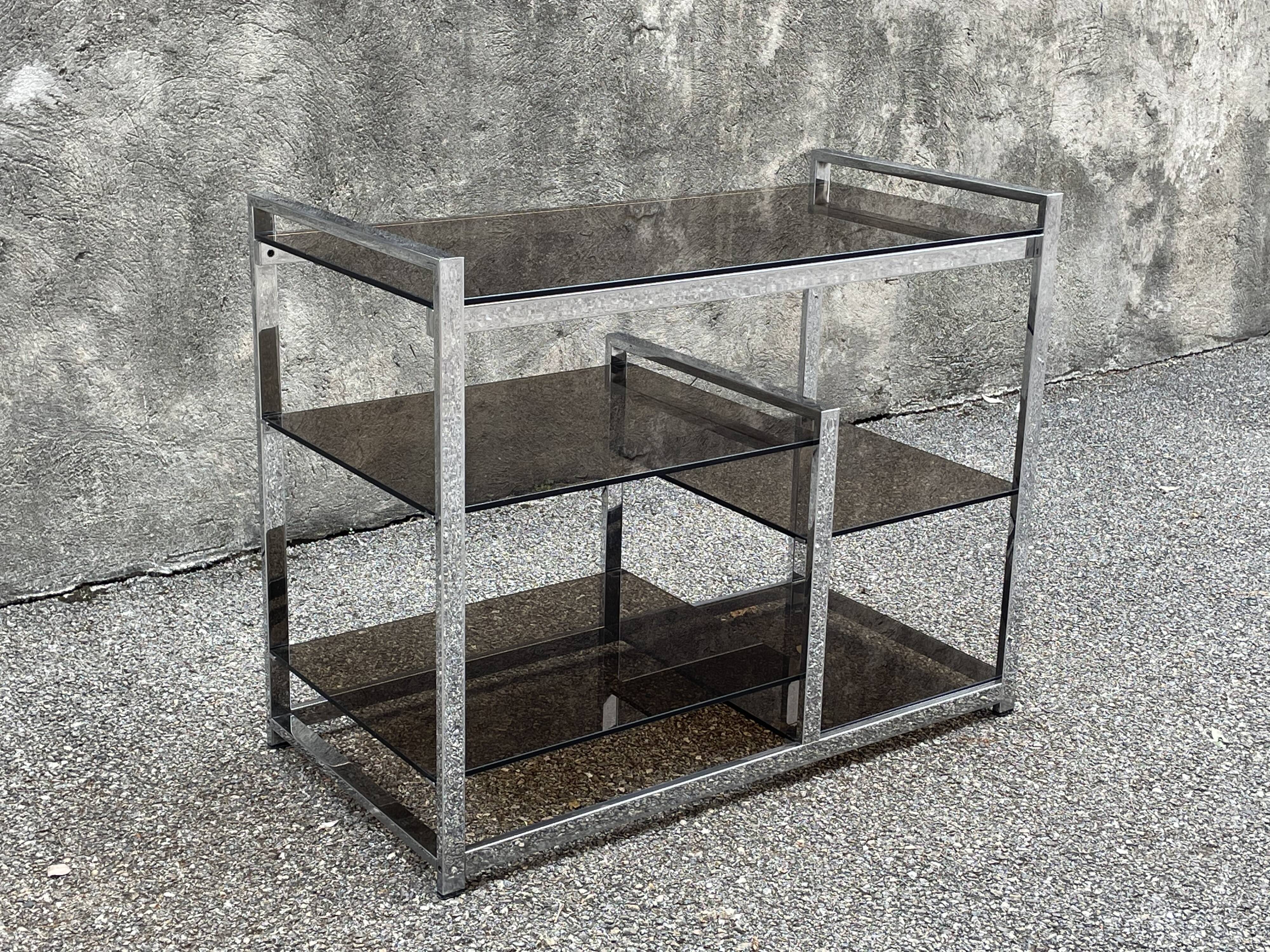 Console en métal chromé et verre fumé, 1970s