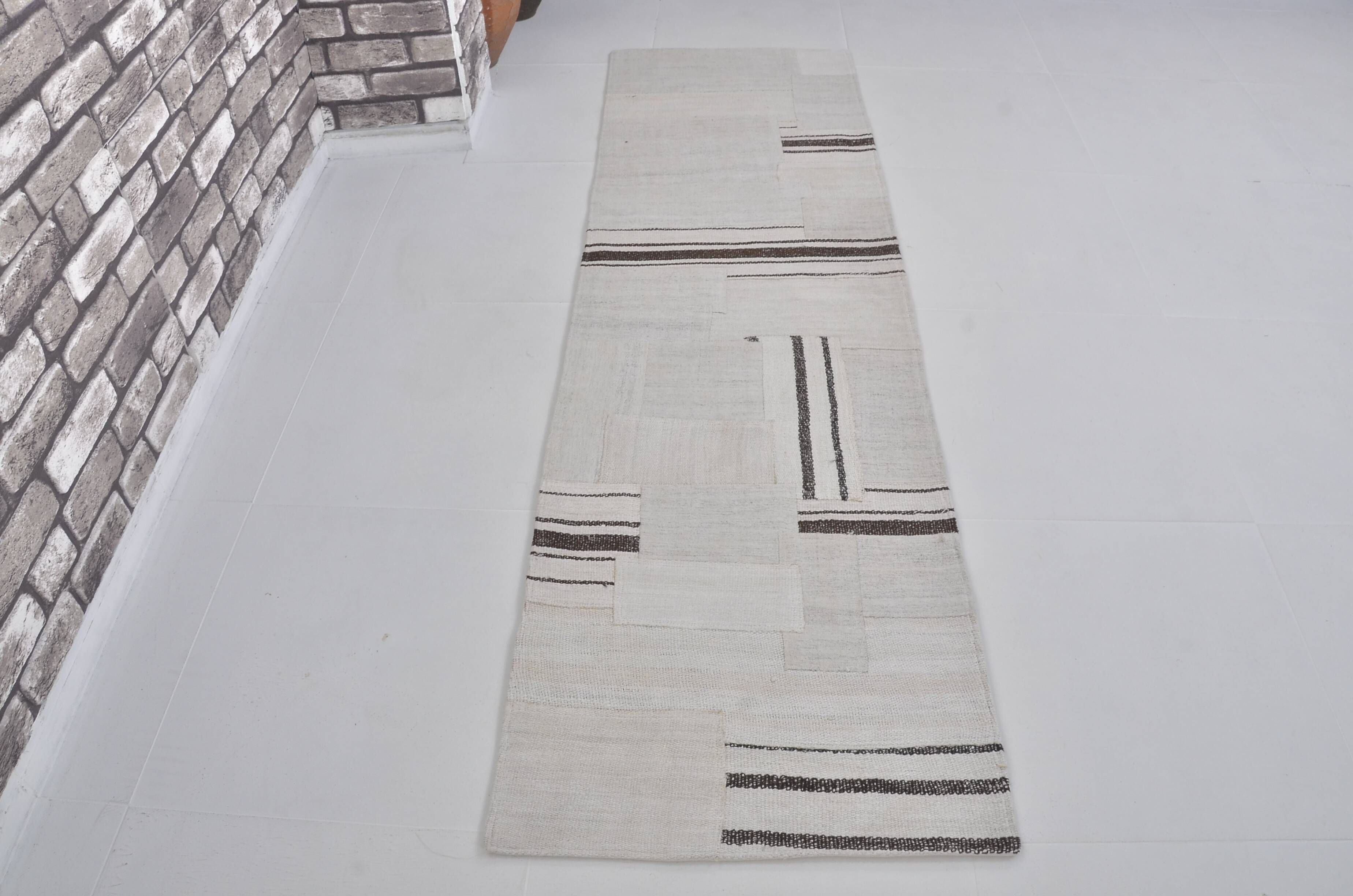 Decorative White And Black Hemp Kilim Rug sku 3803
