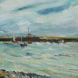 Painting “Petit Port Breton”, signed J.J Duboc – 1980