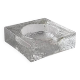 Vintage frosted glass ashtray - Scandinavian design, heavy crystal brutalist decoration.