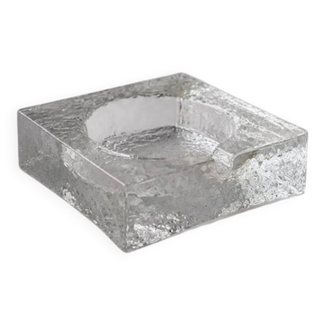 Vintage frosted glass ashtray - Scandinavian design, heavy crystal brutalist decoration.