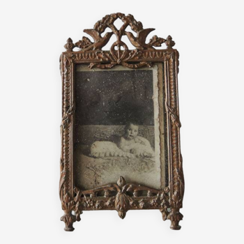 Old Frame to Stand in Copper or Brass with Old Photo