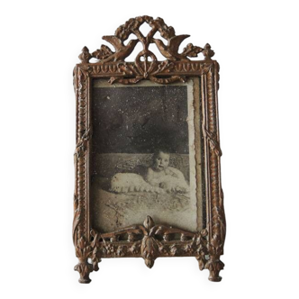 Old Frame to Stand in Copper or Brass with Old Photo