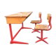 Vintage children's desk 2 places wood and metal with its 2 chairs.