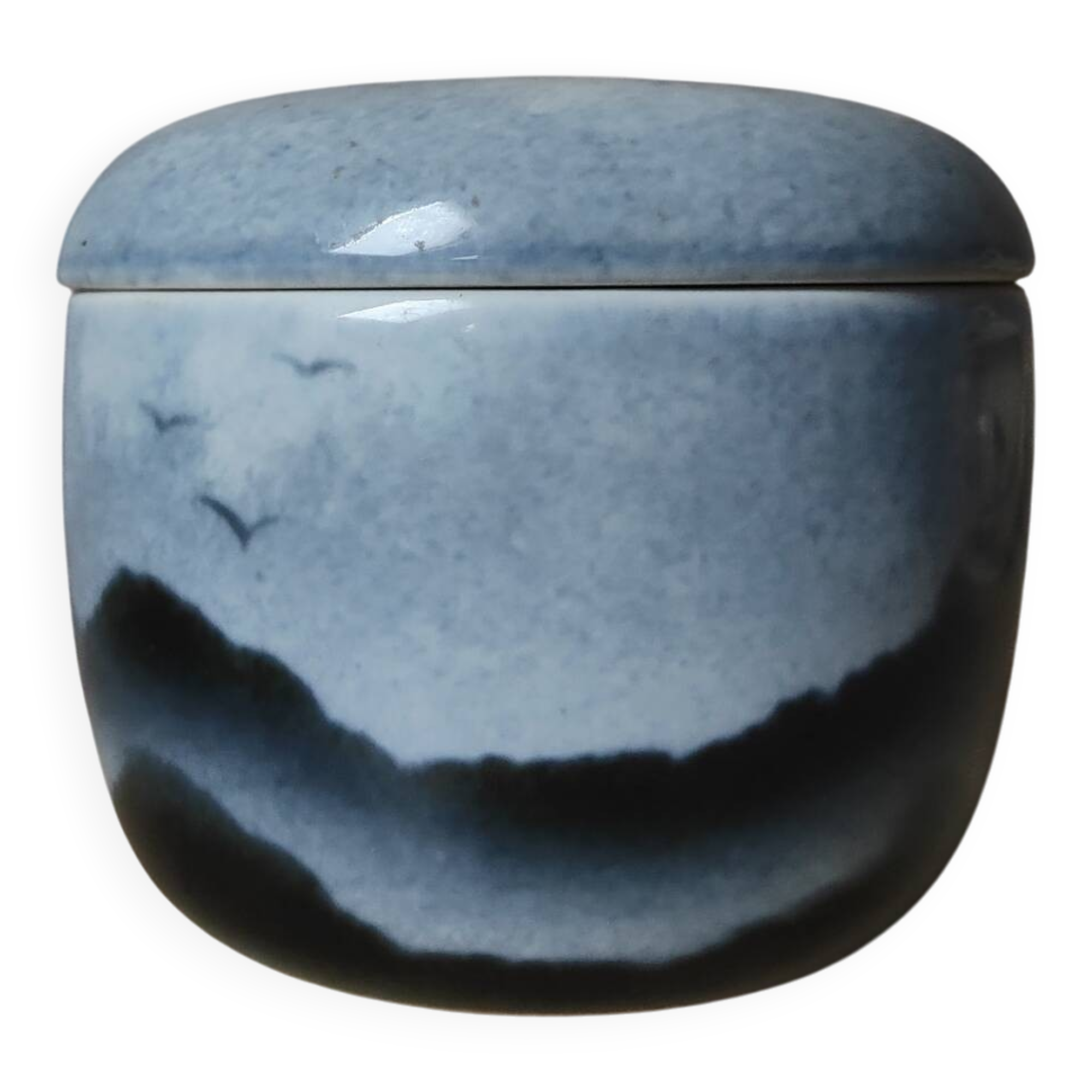 Blue covered pot with virebent