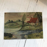 Paint oil on wood "swans"