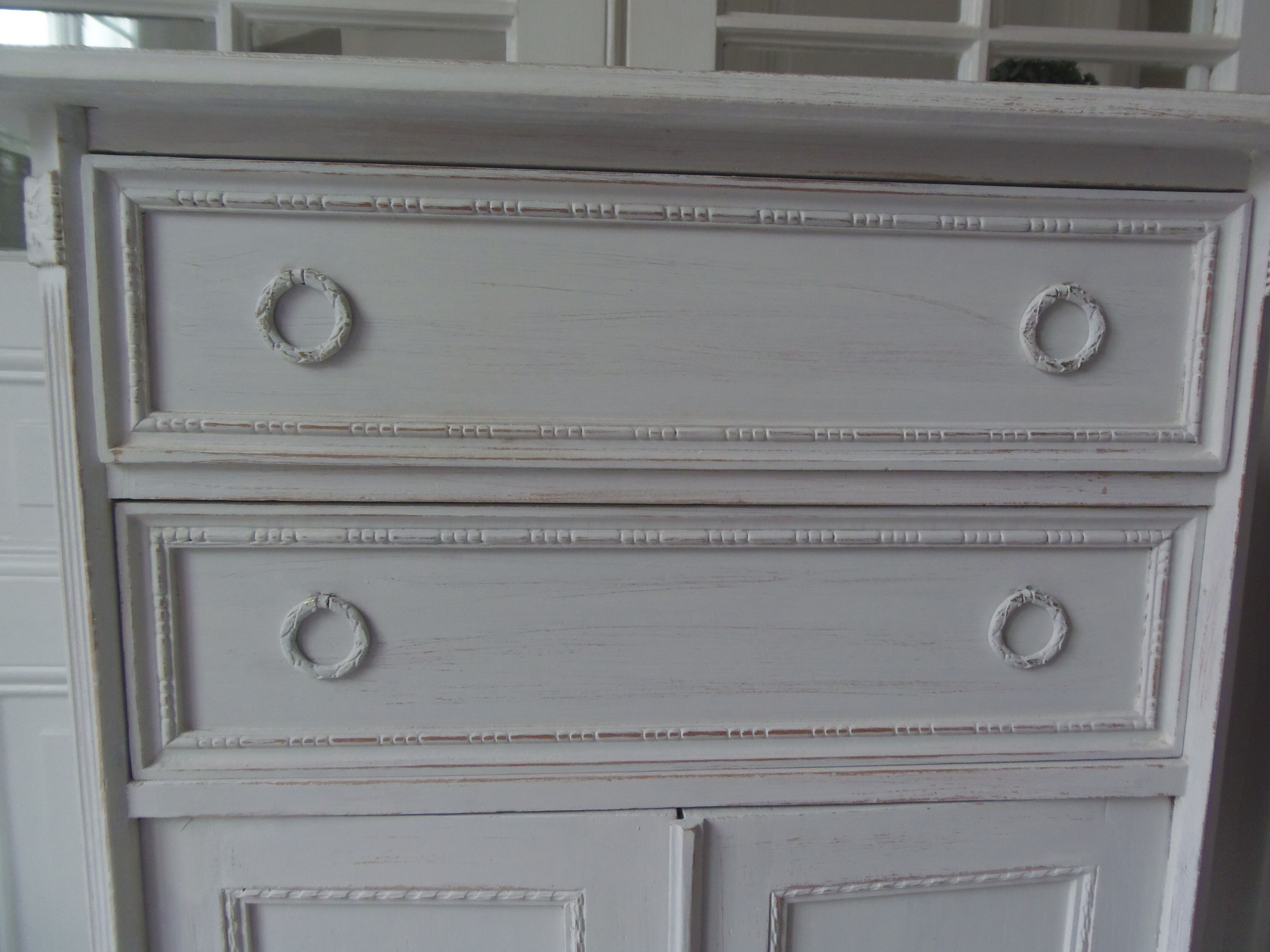 Louis XVI style furniture patinated pearl grey, marble tray