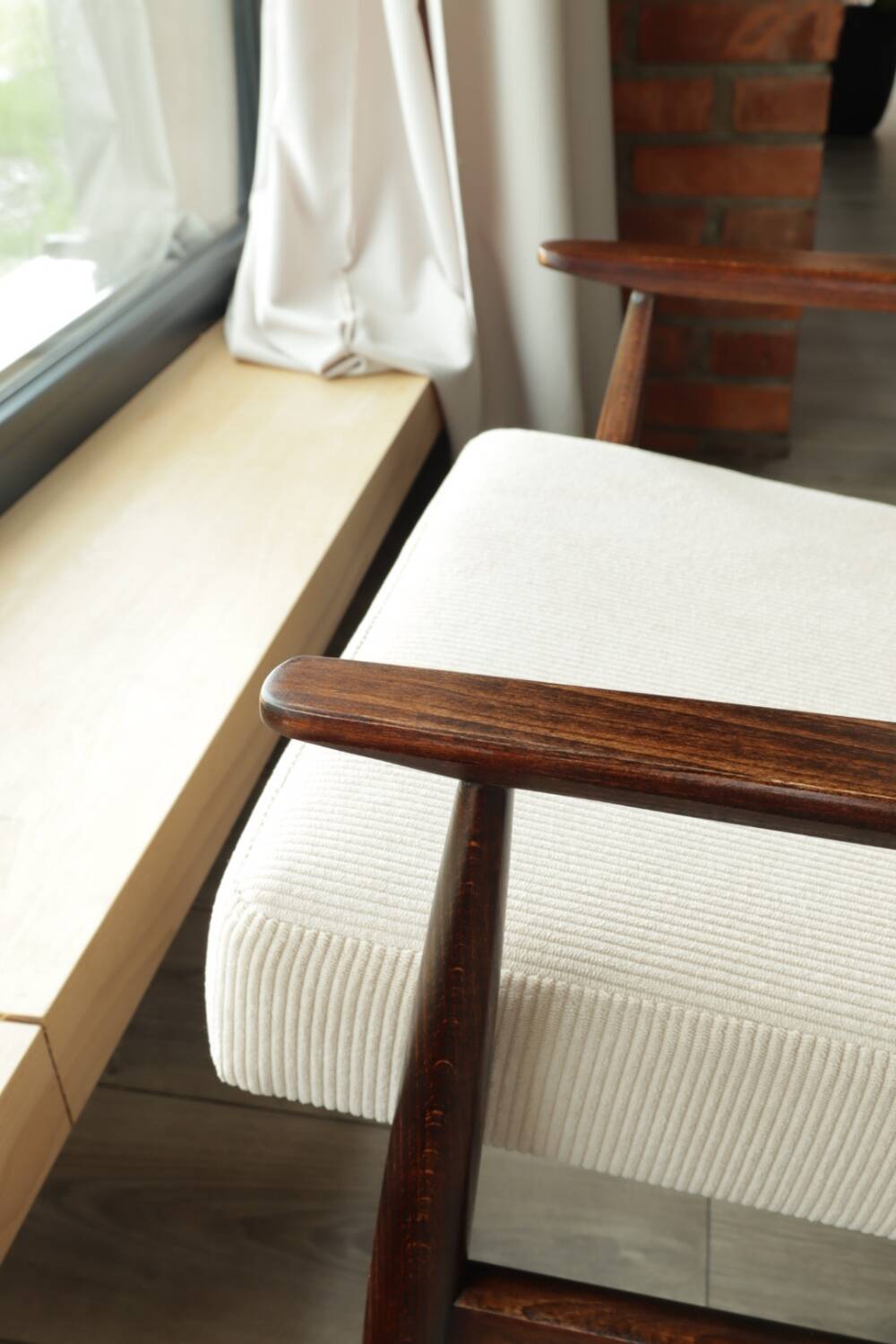 Scandinavian beige corduroy armchair, modern design H.Lis