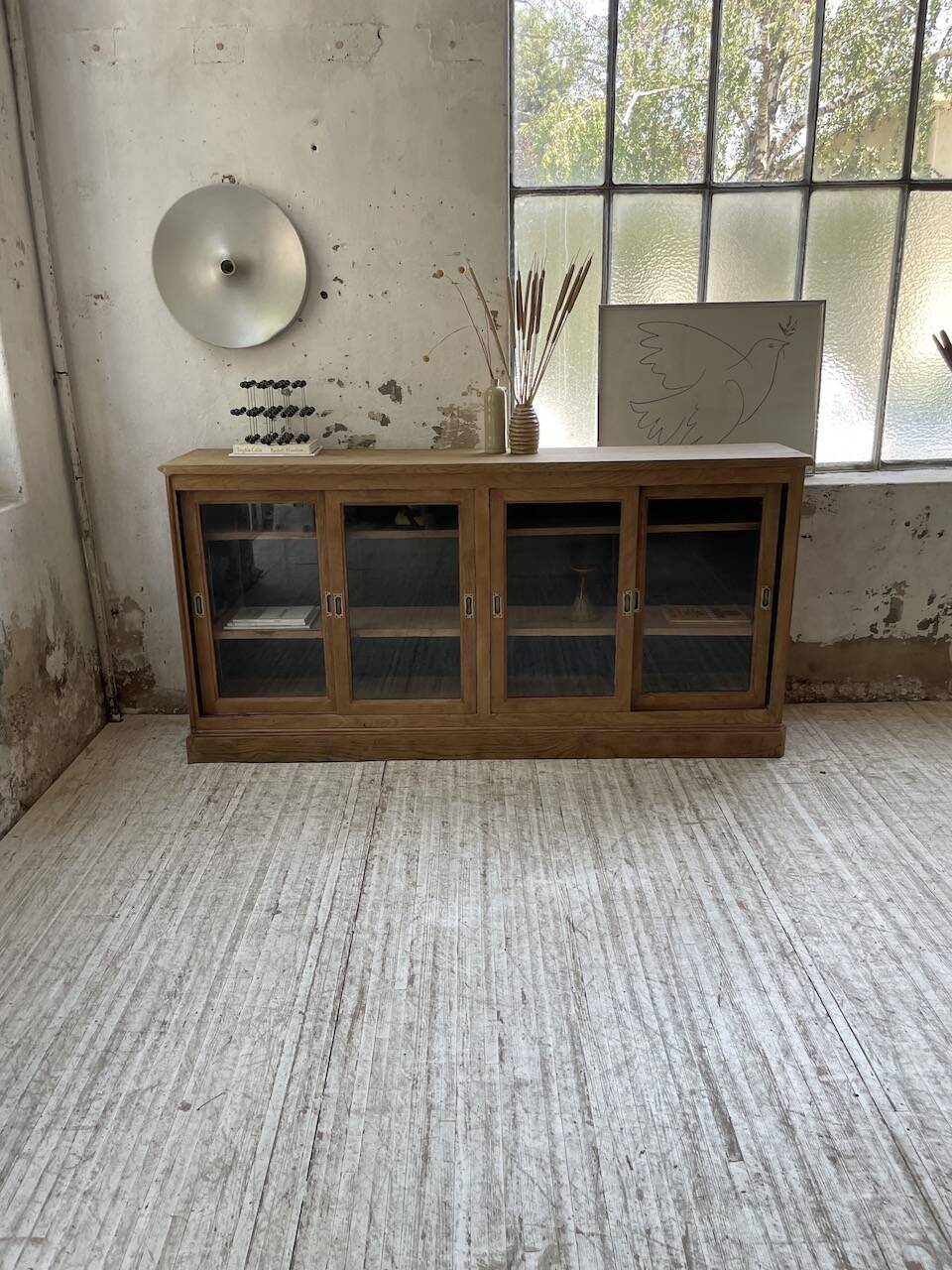Oak sideboard with glass doors