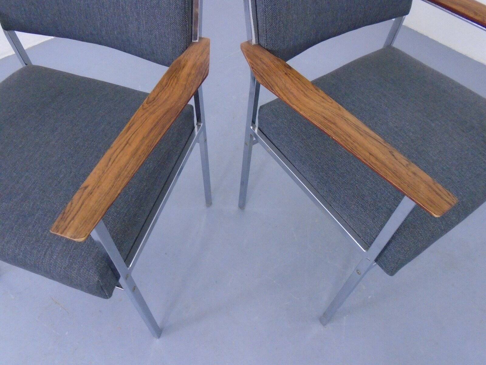 Vintage Square Tubular Rosewood and Steel Armchairs, Germany, 1960s, Set of 2