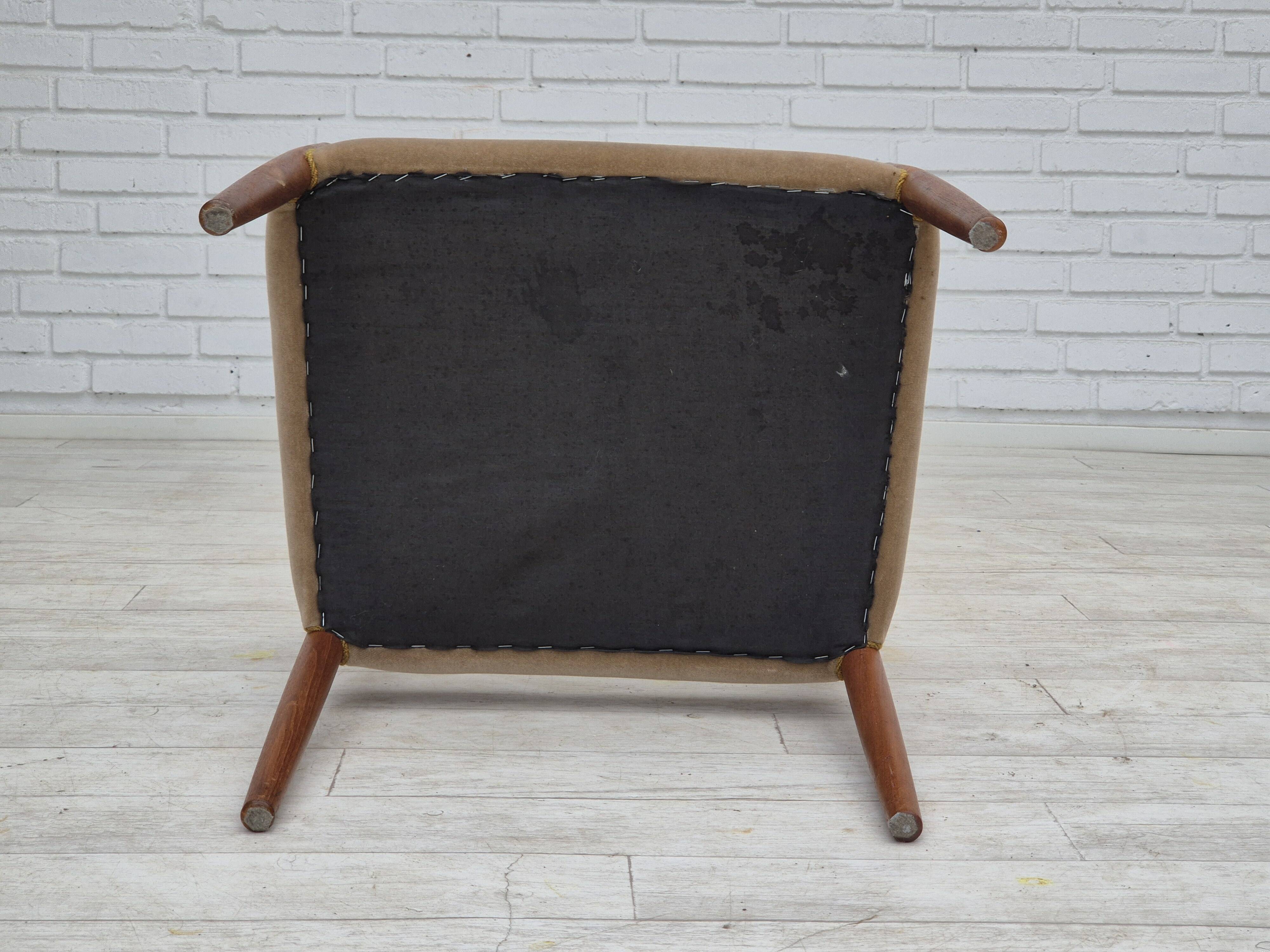 1960s, Danish chair, solid teak wood, furniture velour.