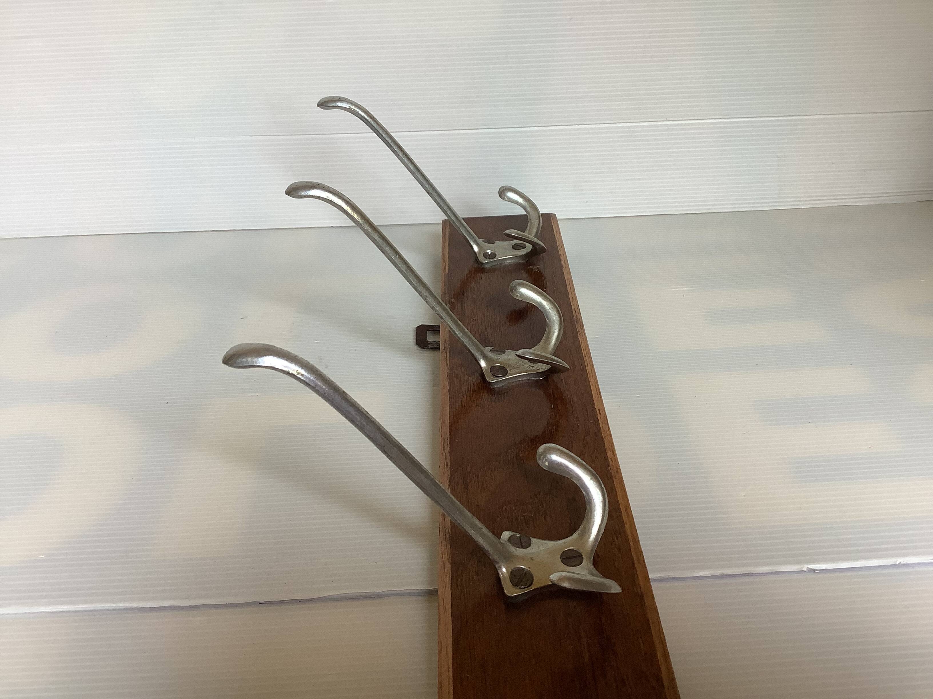 Wooden school coat rack with six double hooks