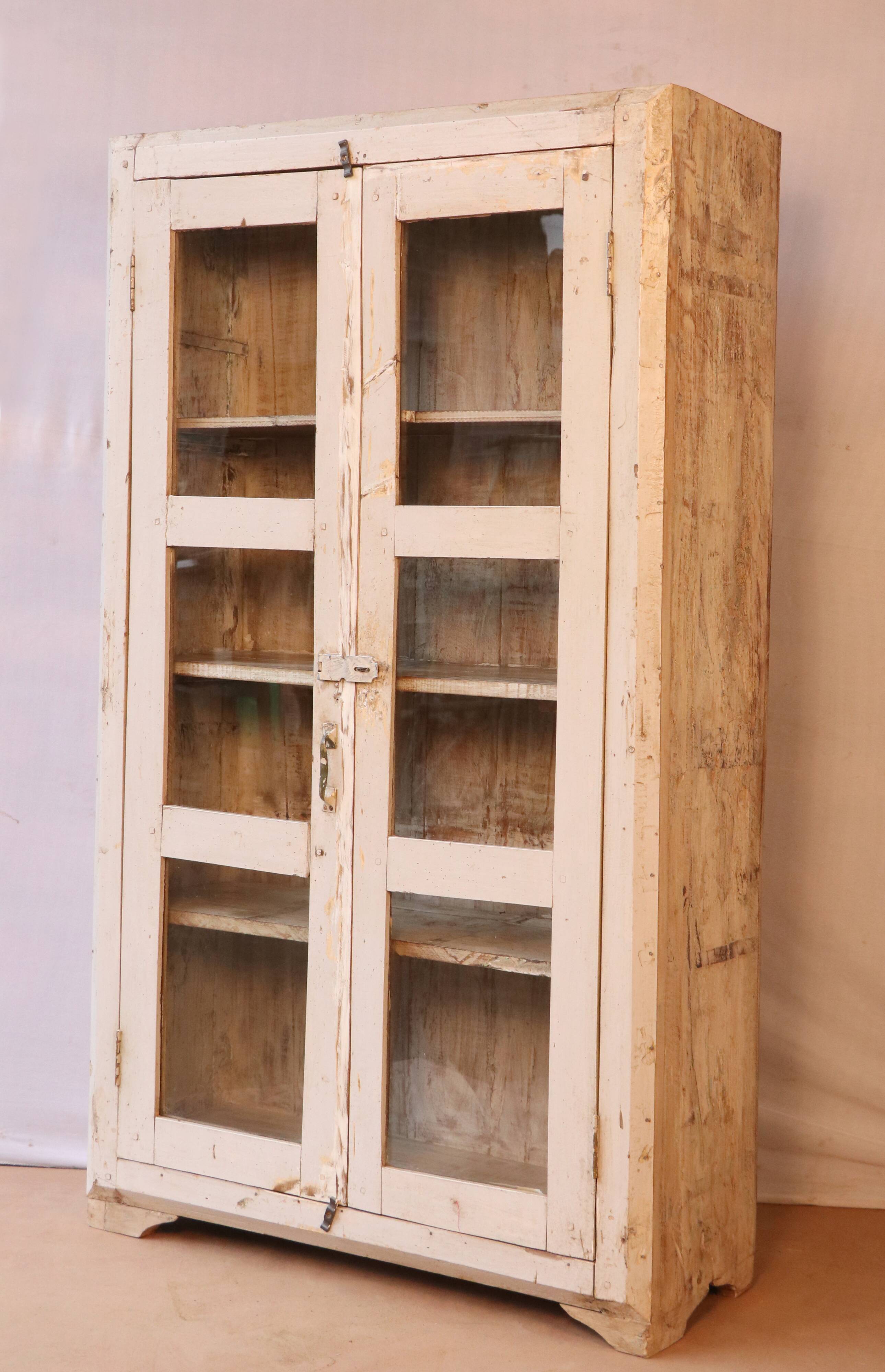 Old Burmese teak showcase white-ecru patina