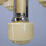 Art Deco nickel chandelier with cream glass cylinders, Czechoslovakia, 1930s