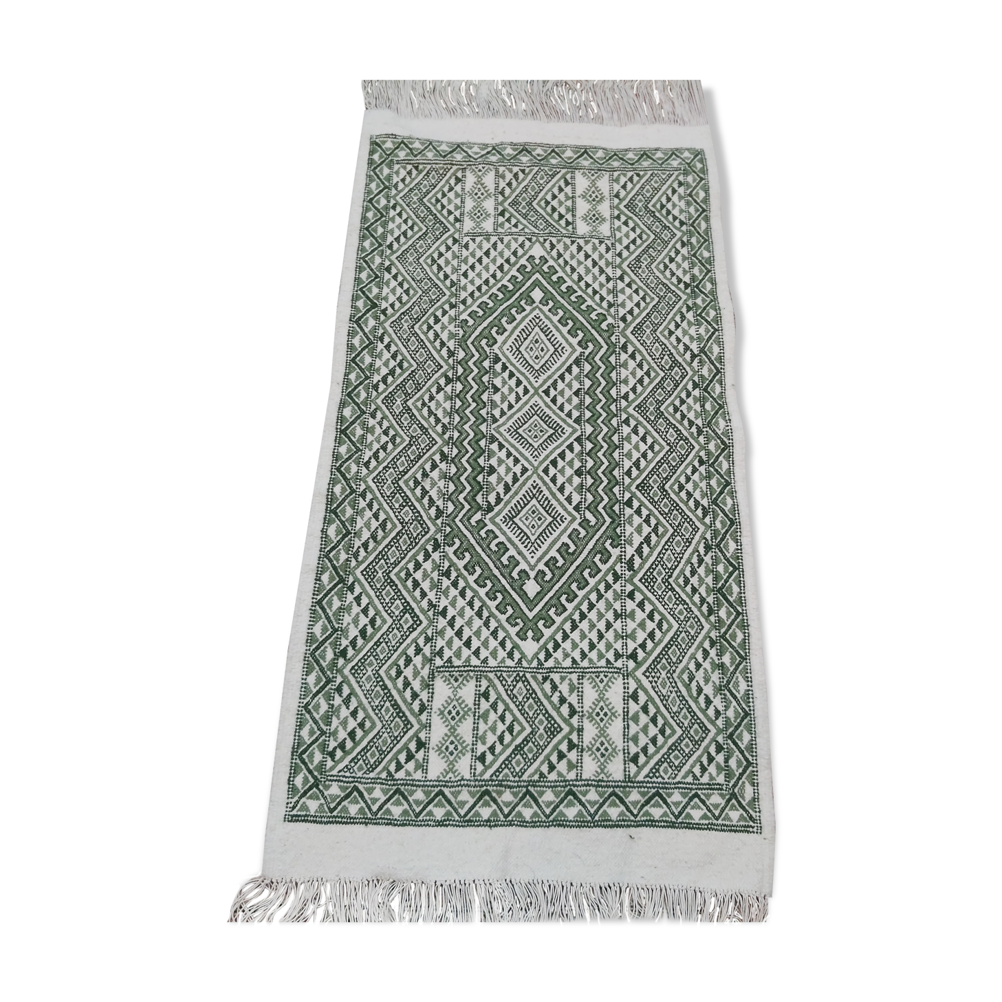 Classic white and green carpet handmade in pure wool